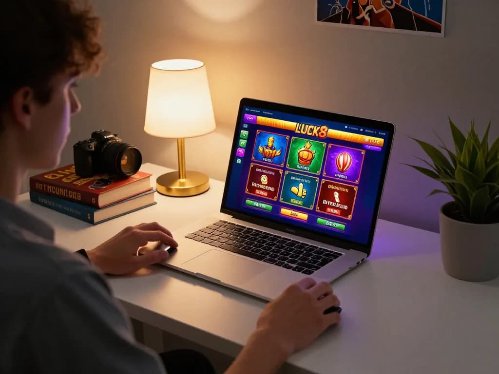 Người chơi tận hưởng một trò chơi casino trực tuyến LUCK8 tại nhà, làm nổi bật bầu không khí chơi game có trách nhiệm với các yếu tố chiến lược.