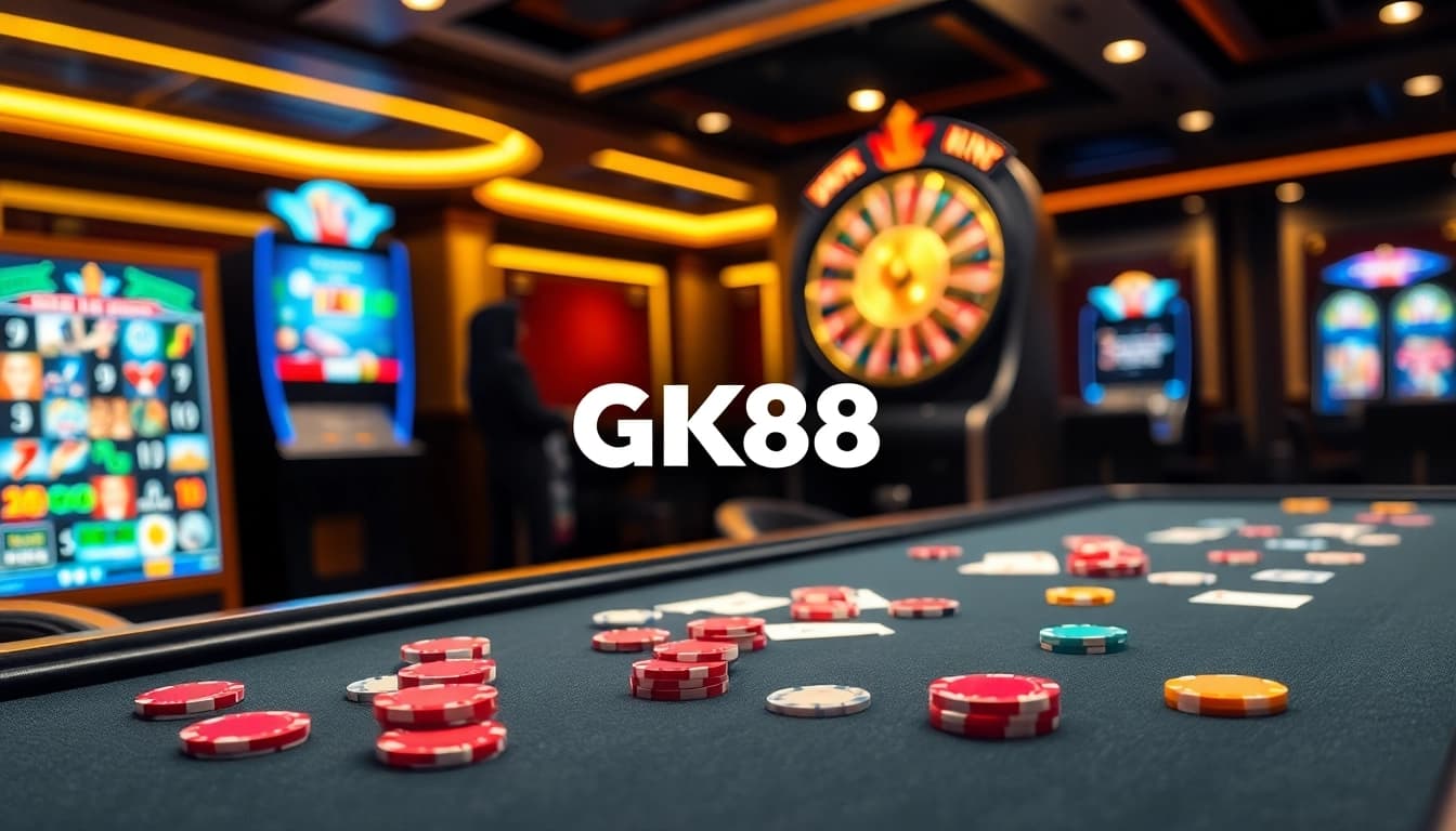 Experience the excitement of GK88 with vibrant casino tables and vibrant gaming elements.
