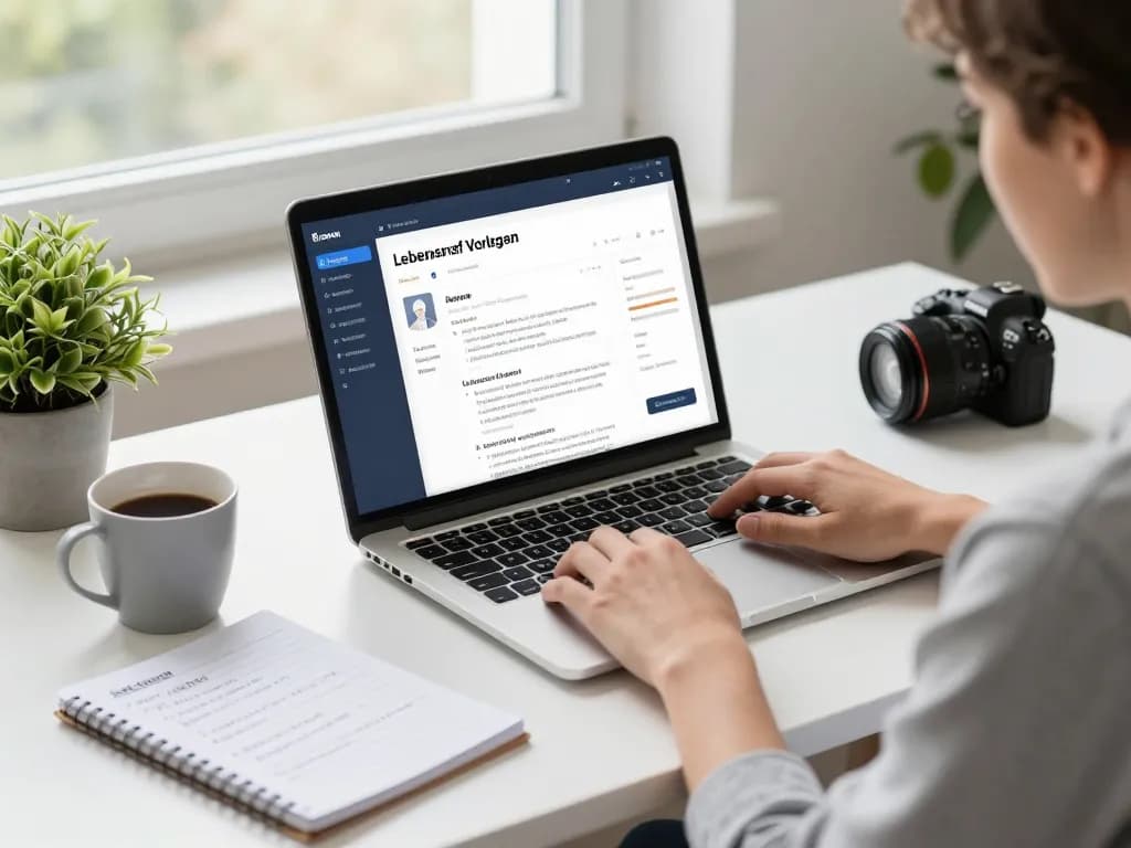 Erstellung professioneller Lebenslauf Vorlagen mit einem KI-Lebenslauf-Builder in einem hellen Homeoffice.