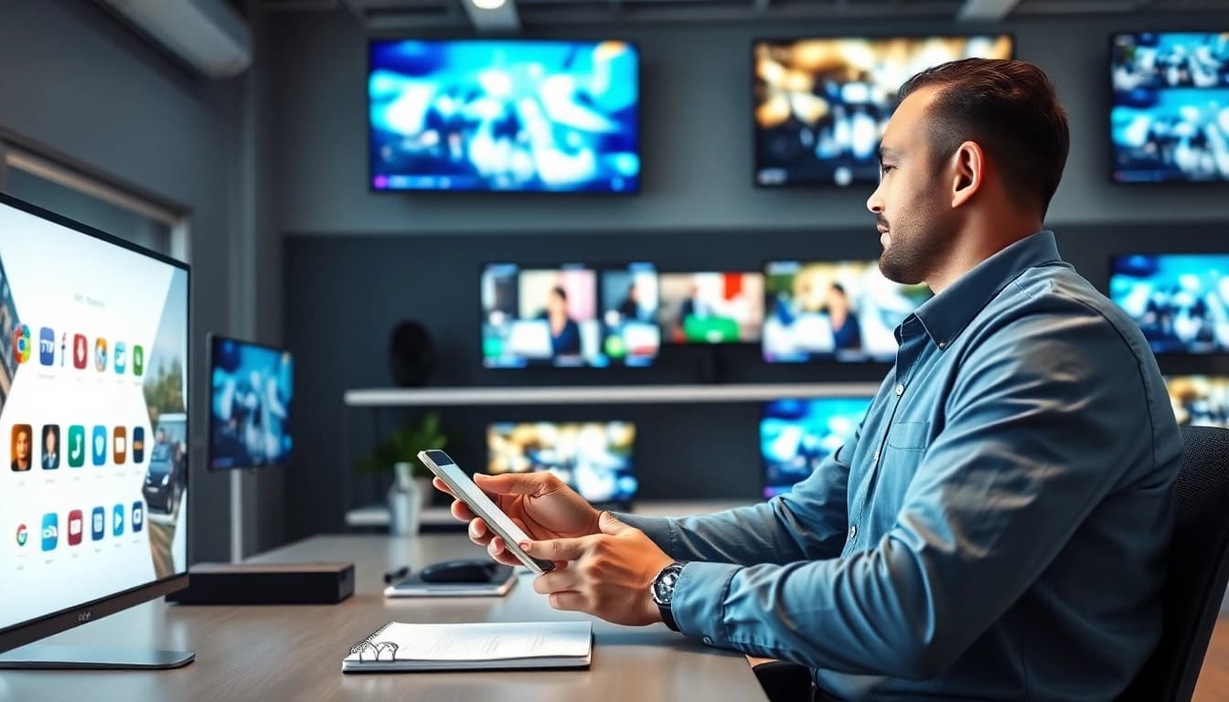 Iptv Anbieter präsentiert innovative Streaming-Dienste in moderner Büroatmosphäre.