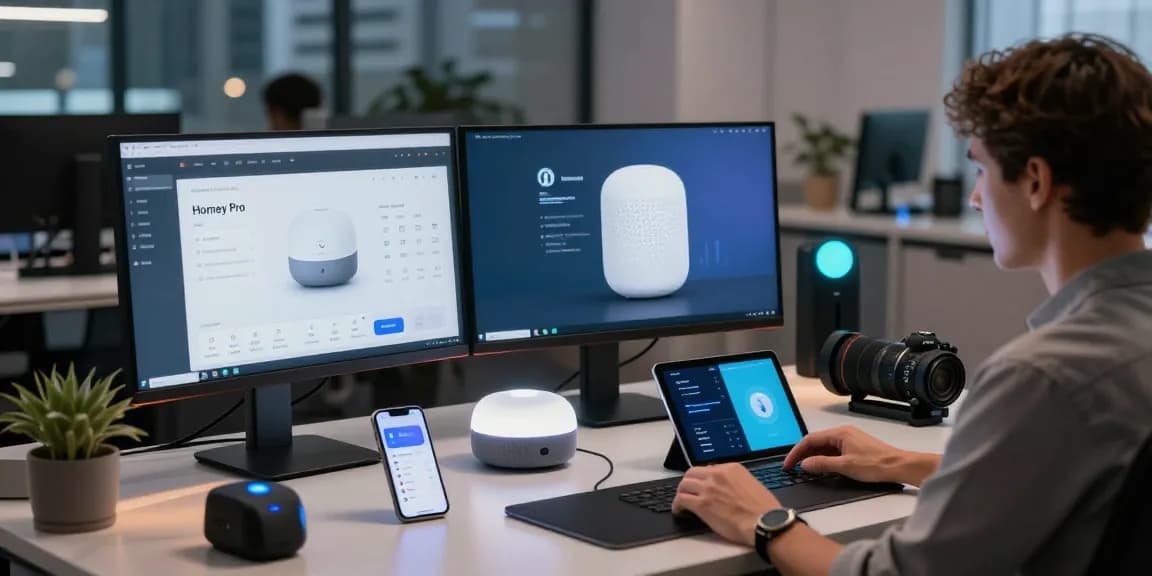 Homey Pro 2026 Test setup showcasing smart home control features and devices