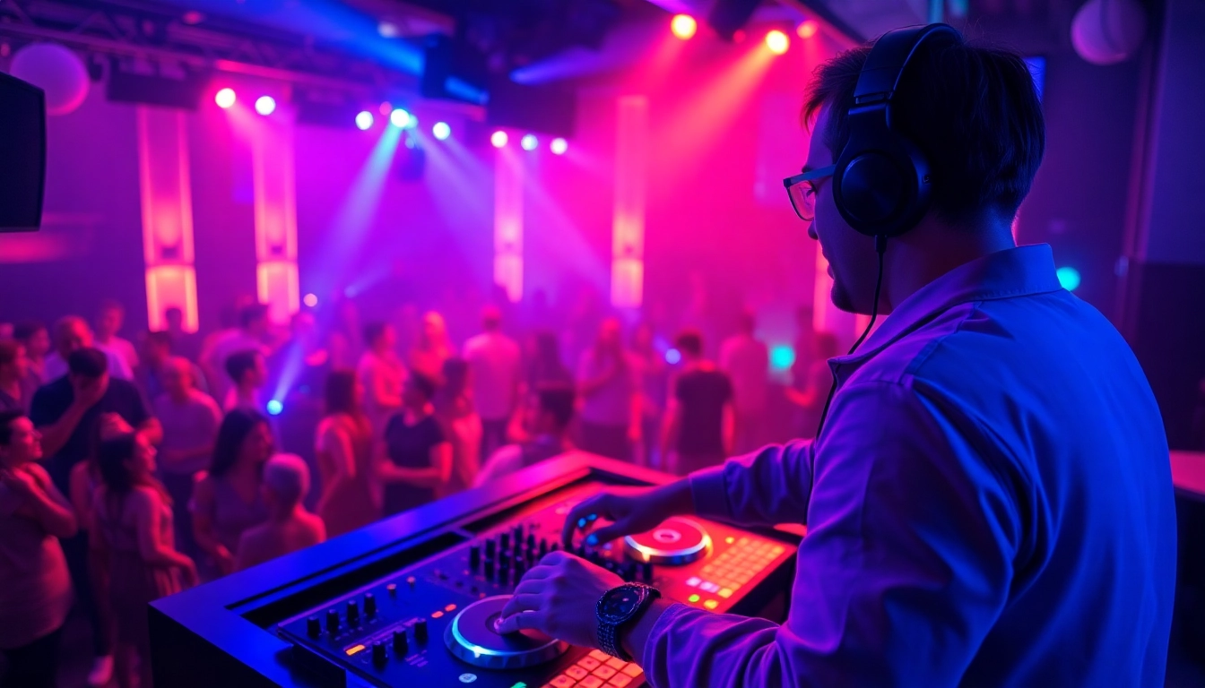 DJ in München legt sich mit Leidenschaft auf die Turntables und begeistert die Menge in einem Nachtclub.