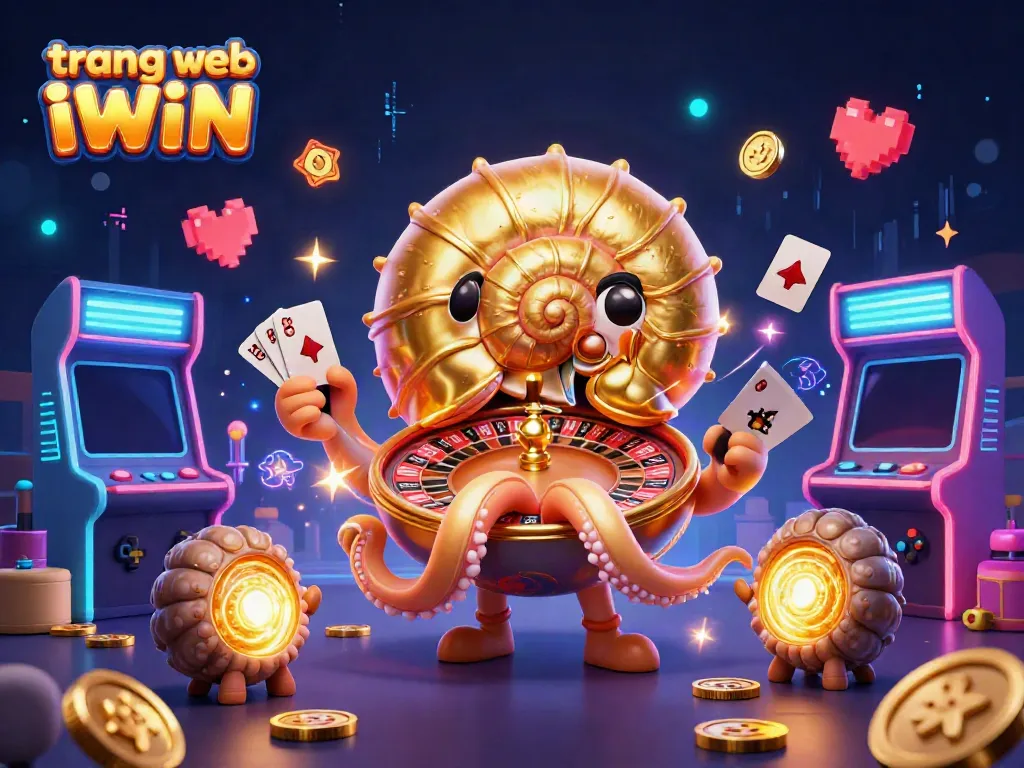 Explore the vibrant atmosphere of trang web IWIN featuring a giant nautilus roulette wheel and glowing casino elements.