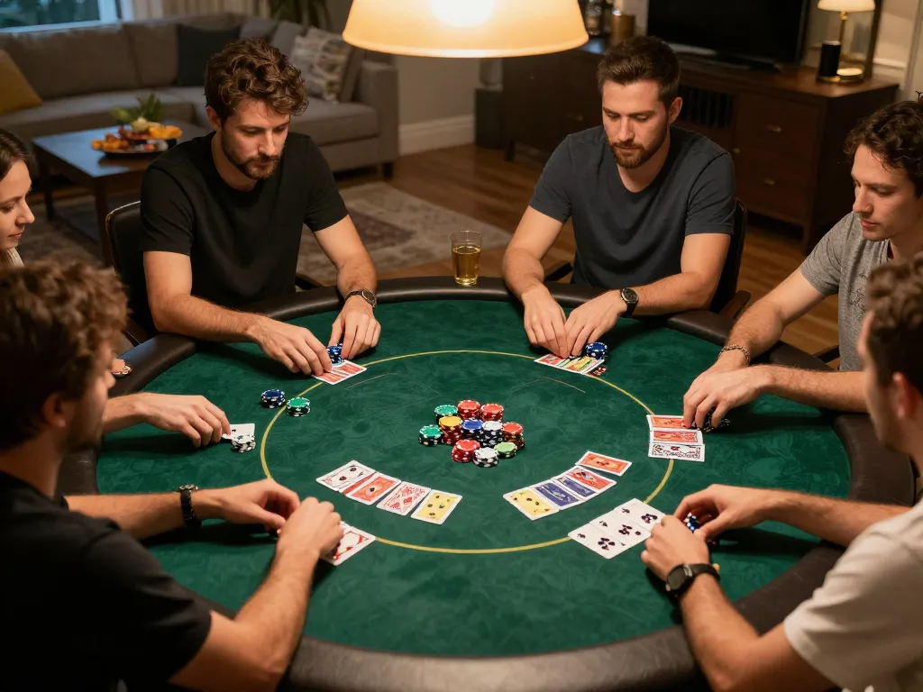 GO88 players engage in heated poker game with chips and cards visible, creating competitive atmosphere