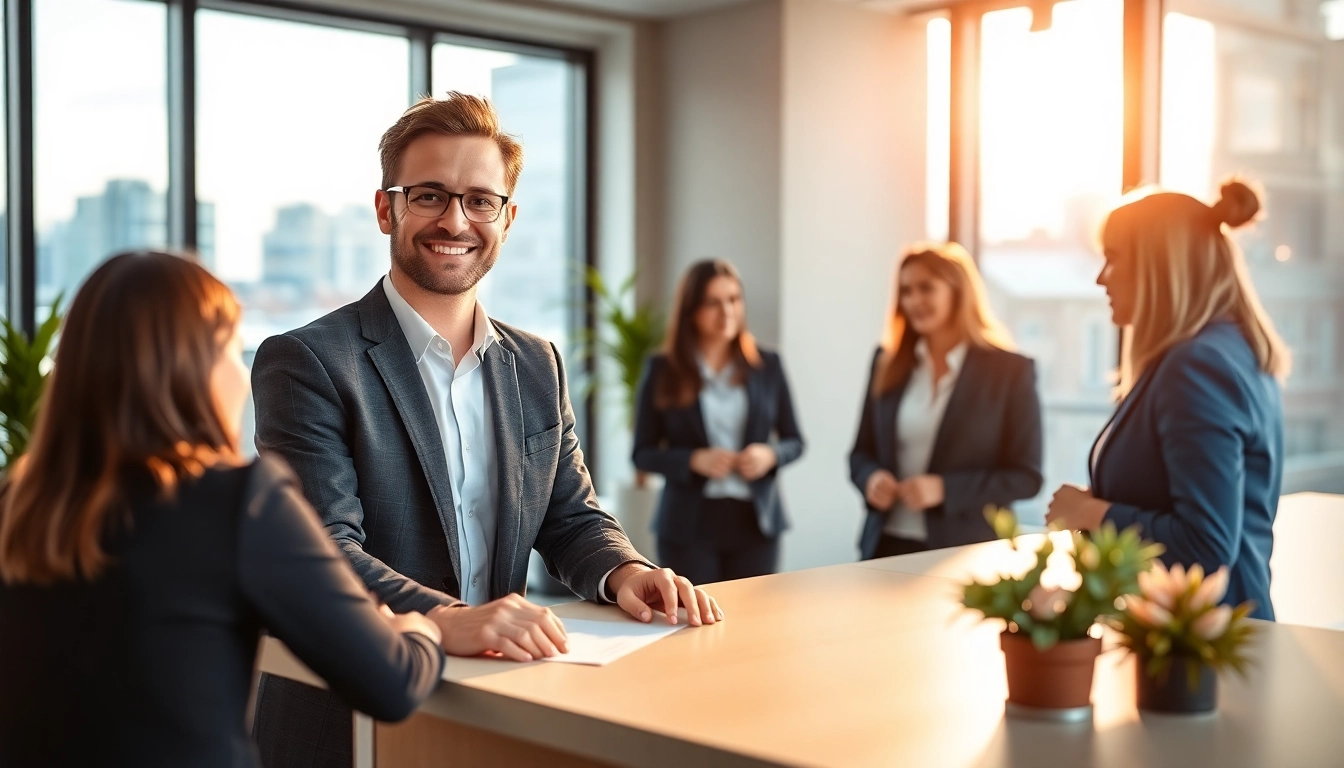 Immobilienmakler Frankfurt Sachsenhausen berät einen Kunden in einem modernen Büro.