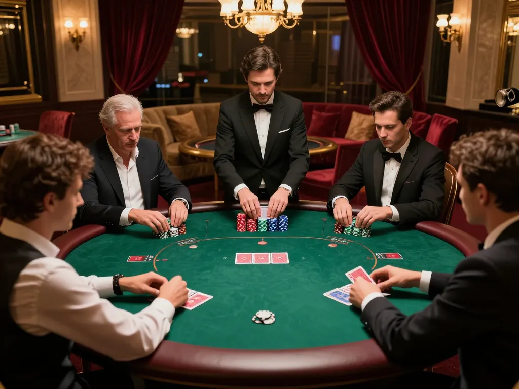 Experience high-stakes poker at bsport's luxurious gaming venue with vibrant atmosphere and engaged players.