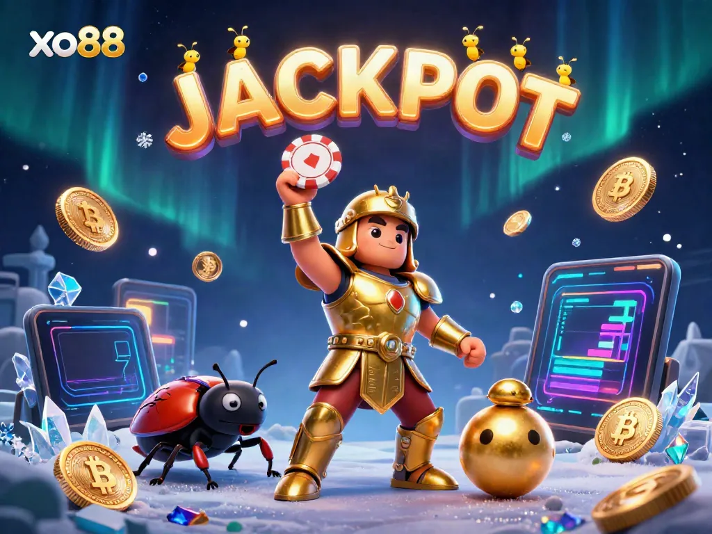 Experience the jackpot excitement at xo88 with a 3D victory scene featuring heroic characters and vibrant casino elements.