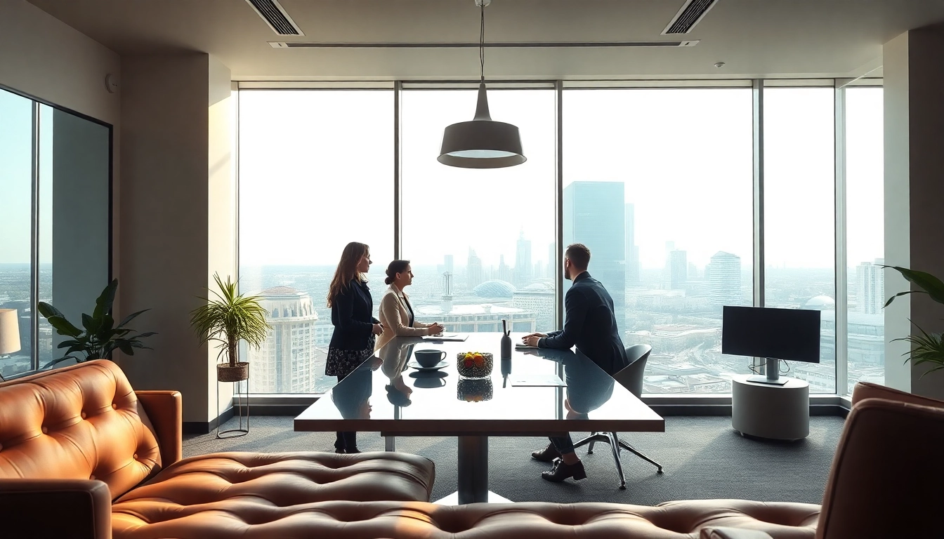 Immobilienmakler Frankfurt Preungesheim präsentiert moderne Büroumgebung mit Stadtblick.