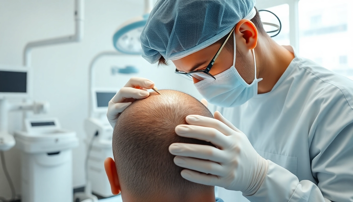 Ein Patient erhält eine Haartransplantation Türkei kosten in einer modernen Klinik mit einem erfahrenen Chirurgen.