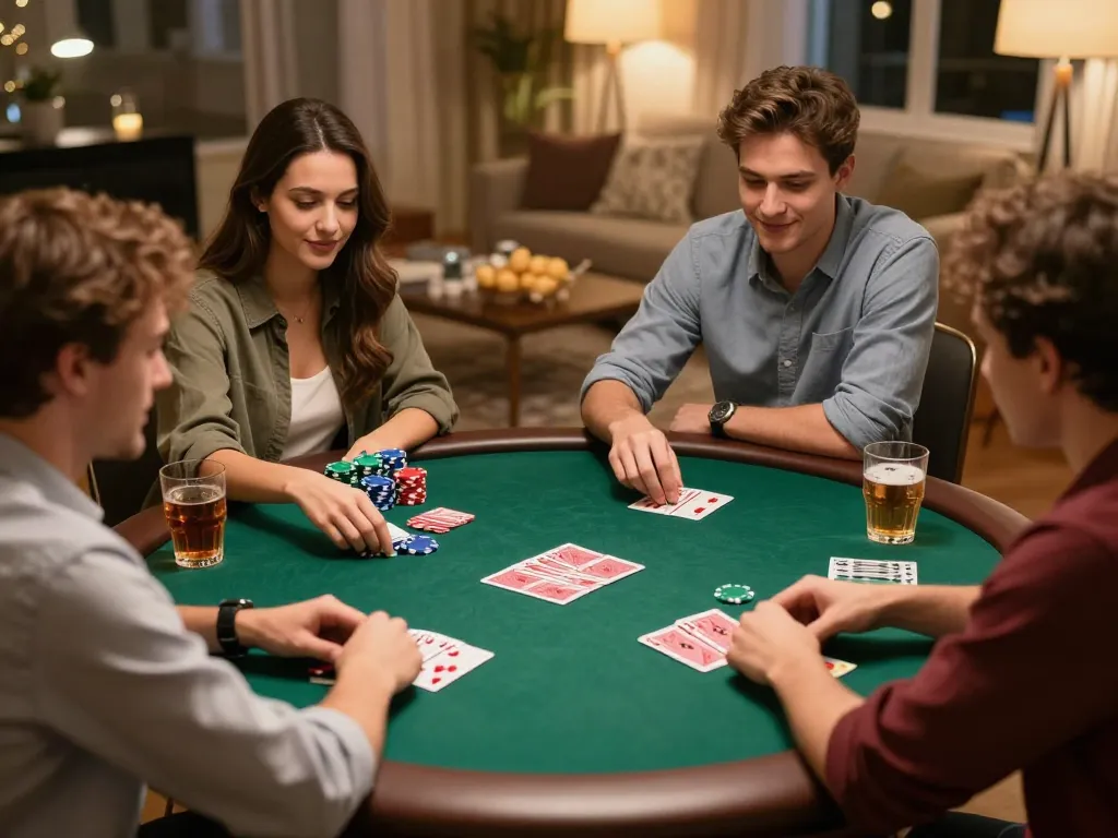 Social poker night on the Trang chủ F8bet, with friends engaged in strategy and excitement.