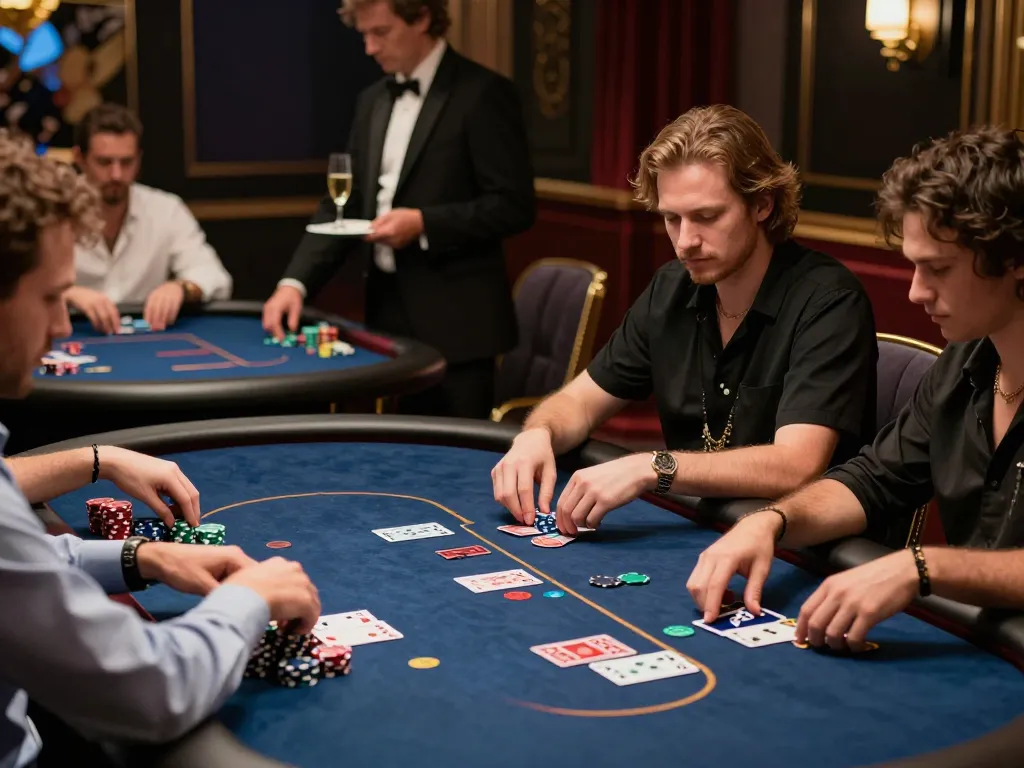 Players strategizing at the MK8 poker table in a luxurious casino, showcasing thrilling gameplay.