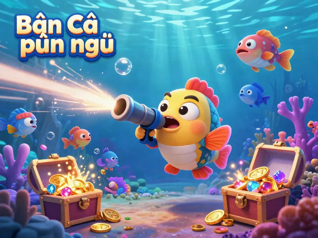 Bắn cá nhân ngư showcases exciting underwater action, featuring vibrant sea creatures and treasure chests bursting with winnings.