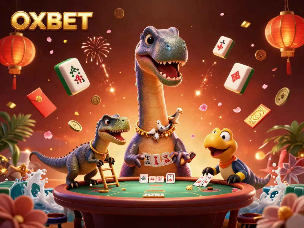 Experience the excitement of gambling with OXBET's vibrant 3D casino illustration featuring animated characters and rich elements.