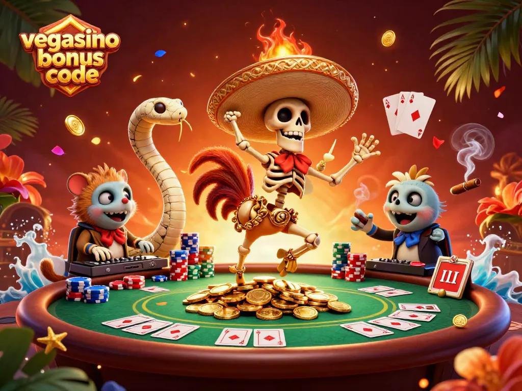 Spin thrilling wins with the vegasino bonus code, capturing a vibrant casino celebration scene.
