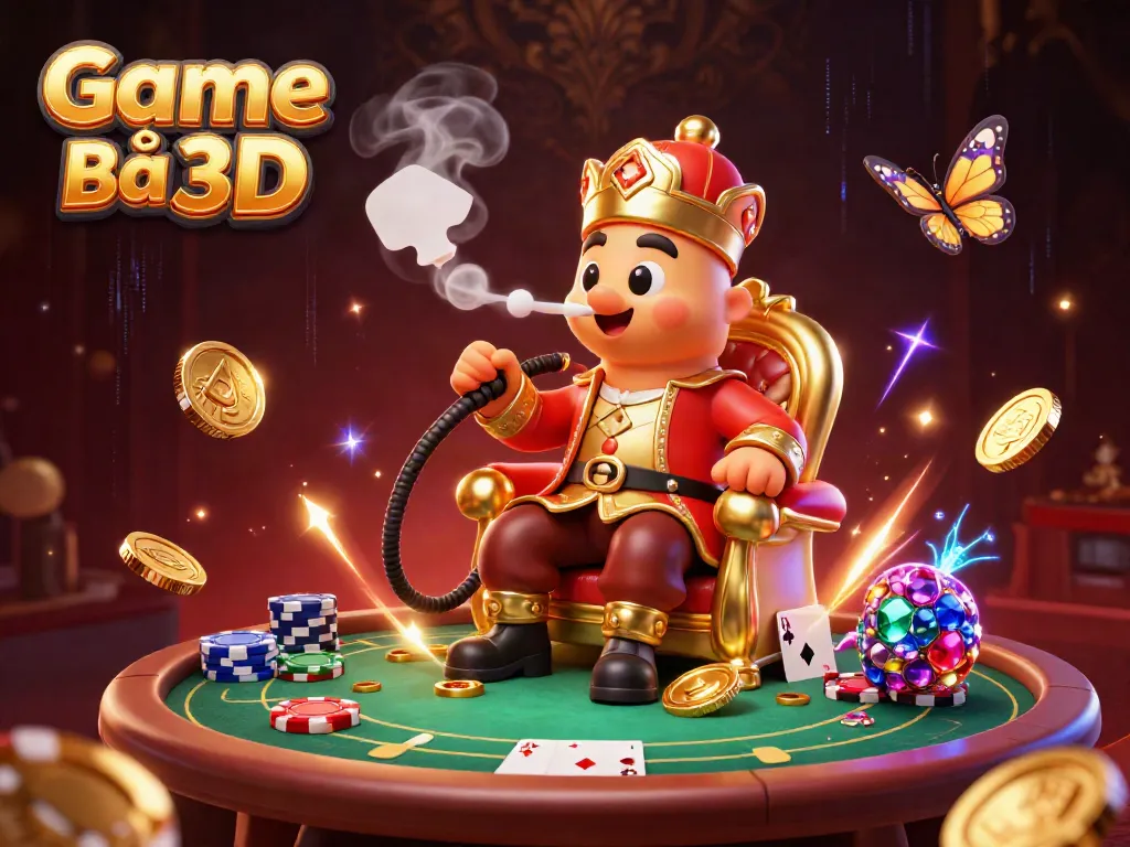 Experience thrilling Game Bài 3D with animated poker symbols and a vibrant casino atmosphere.