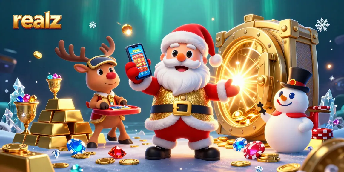 Experience realz casino excitement with Santa and friends winning jackpots in a vibrant 3D scene.