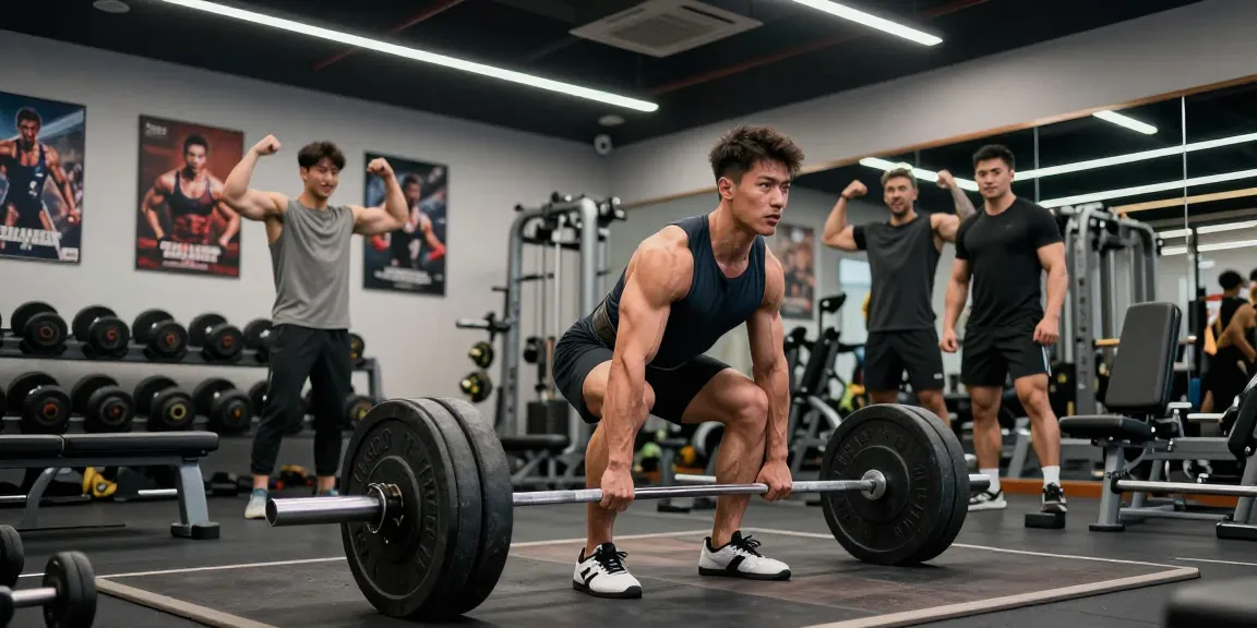 Aktiver Athlet hebt Gewichte in einem lebhaften Fitnessstudio und zeigt die Effektivität der Produkte von Steroidshop.