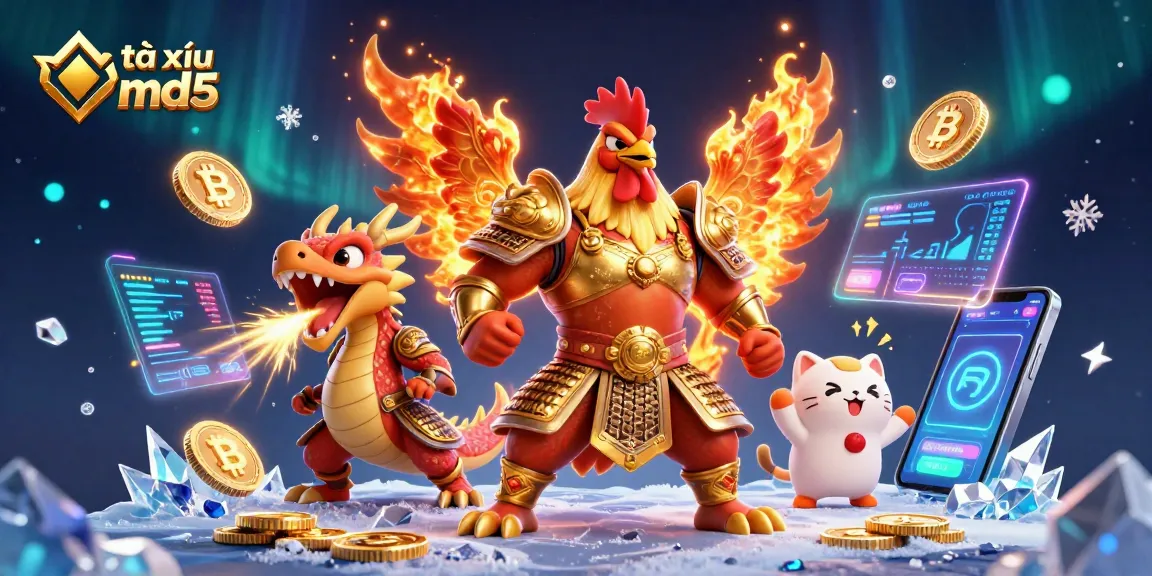 Engage in thrilling tài xỉu md5 action with a dynamic 3D scene of characters and crypto elements.