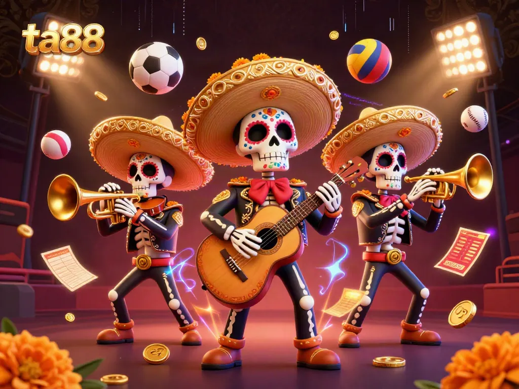 Engage in thrilling action with ta88, featuring a vibrant mariachi band, sports balls, and dynamic betting scenes.