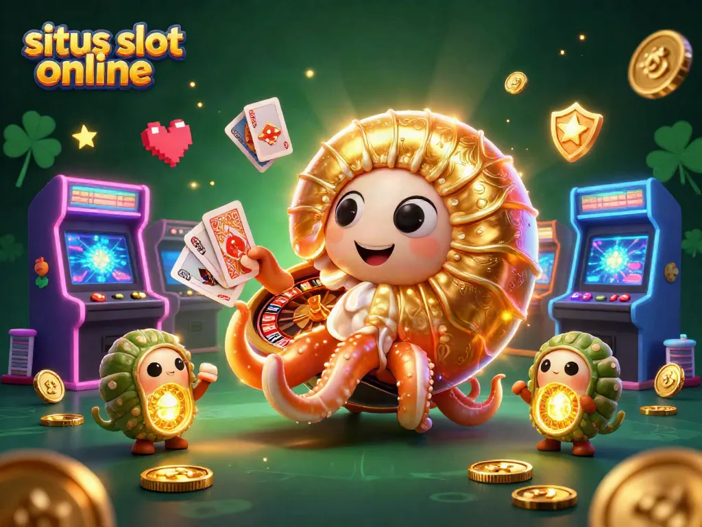 Experience thrilling gameplay in situs slot online with vibrant arcade elements and a giant nautilus character.