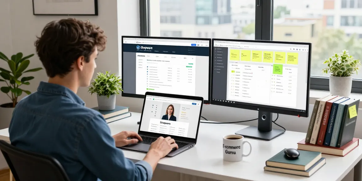Shopware-Freelancer, der an E-Commerce-Strategien in einem modernen Arbeitsraum arbeitet