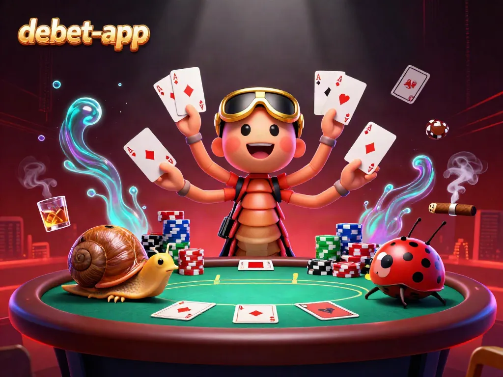 Experience gaming excitement with debet-app through a vibrant casino scene featuring unique characters.