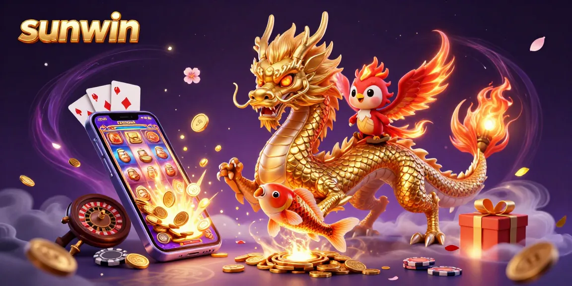Engage with the thrilling sunwin gaming experience, featuring colorful slot reels and festive dragon motifs.