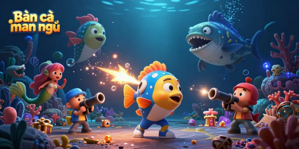 Experience the thrill of Bắn cá nhân ngư as players shoot for underwater treasures in an engaging 3D game scene.