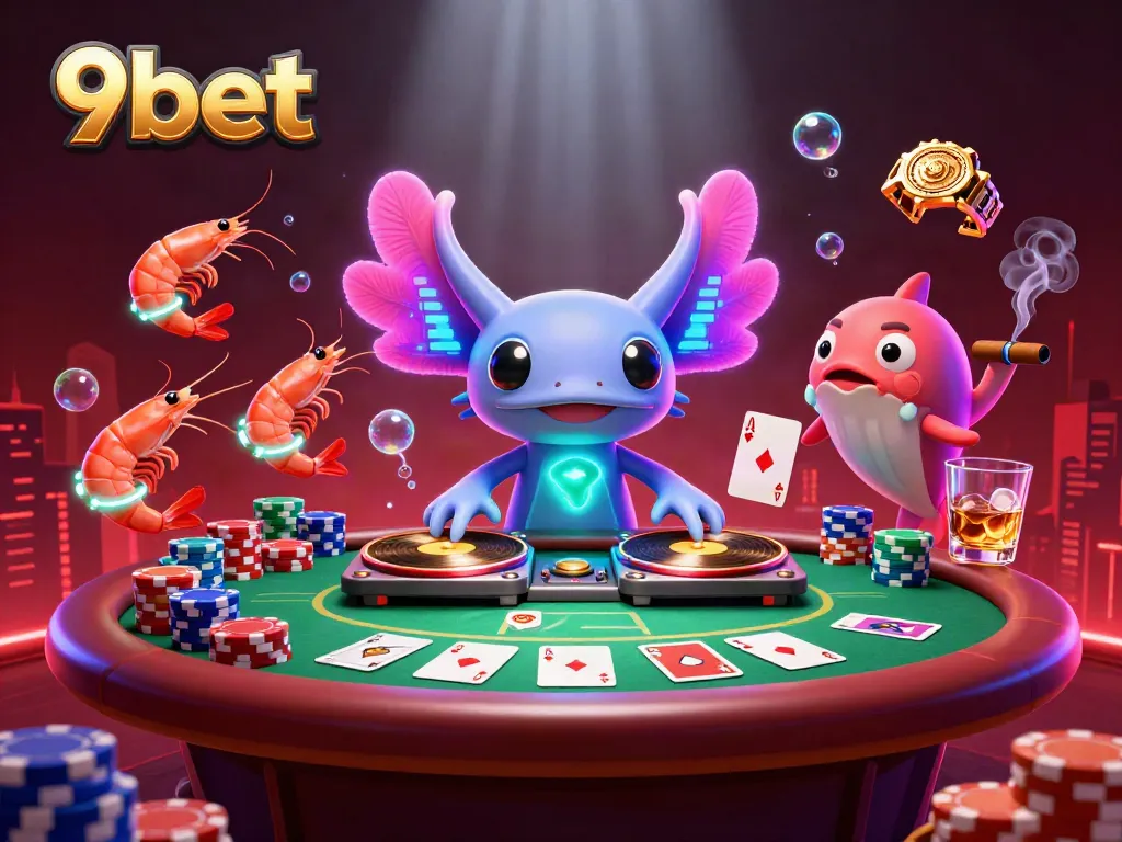 Engage in exciting gameplay with 9bet at a vibrant underwater casino featuring a dynamic DJ and colorful characters.