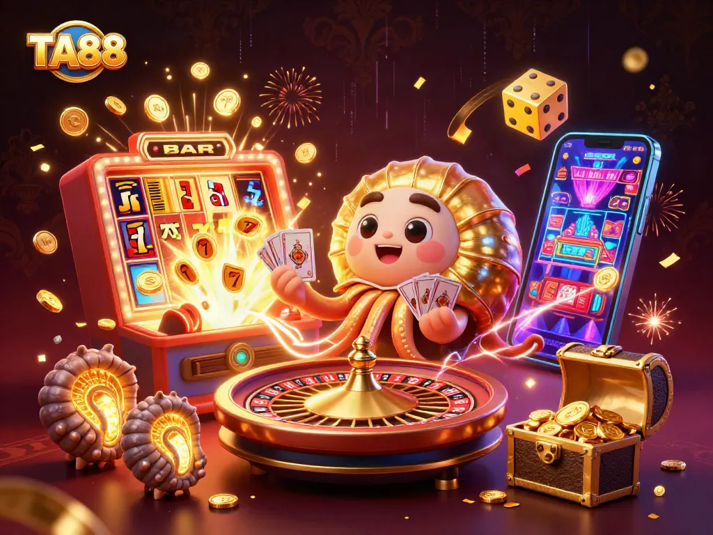 Experience exciting wins with TA88 at the online casino, featuring vibrant game elements and a dynamic nautilus character.