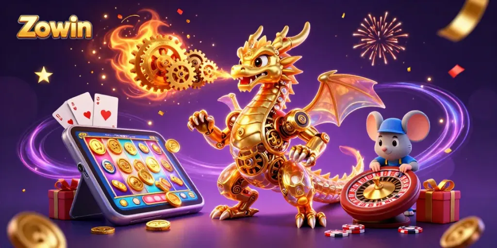 Zowin boosts gaming excitement with a playful dragon and thrilling casino elements.