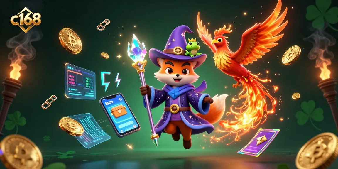 Engage in thrilling gameplay with c168 through a vibrant, magical scene featuring a wizard fox.