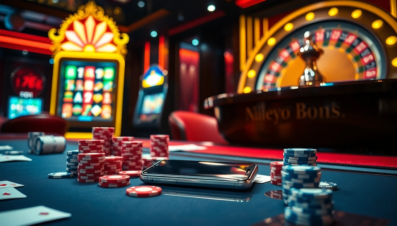 Exciting casino scene featuring the S8 smartphone surrounded by chips and gaming elements.
