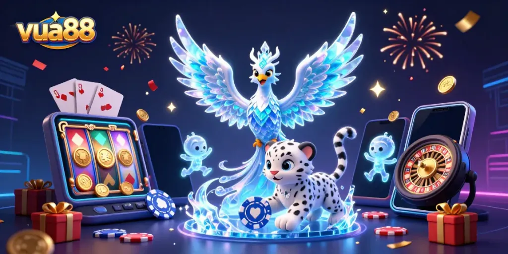 Enjoy thrilling gaming at vua88 with vibrant 3D illustration of an enchanting casino scene embodying excitement.