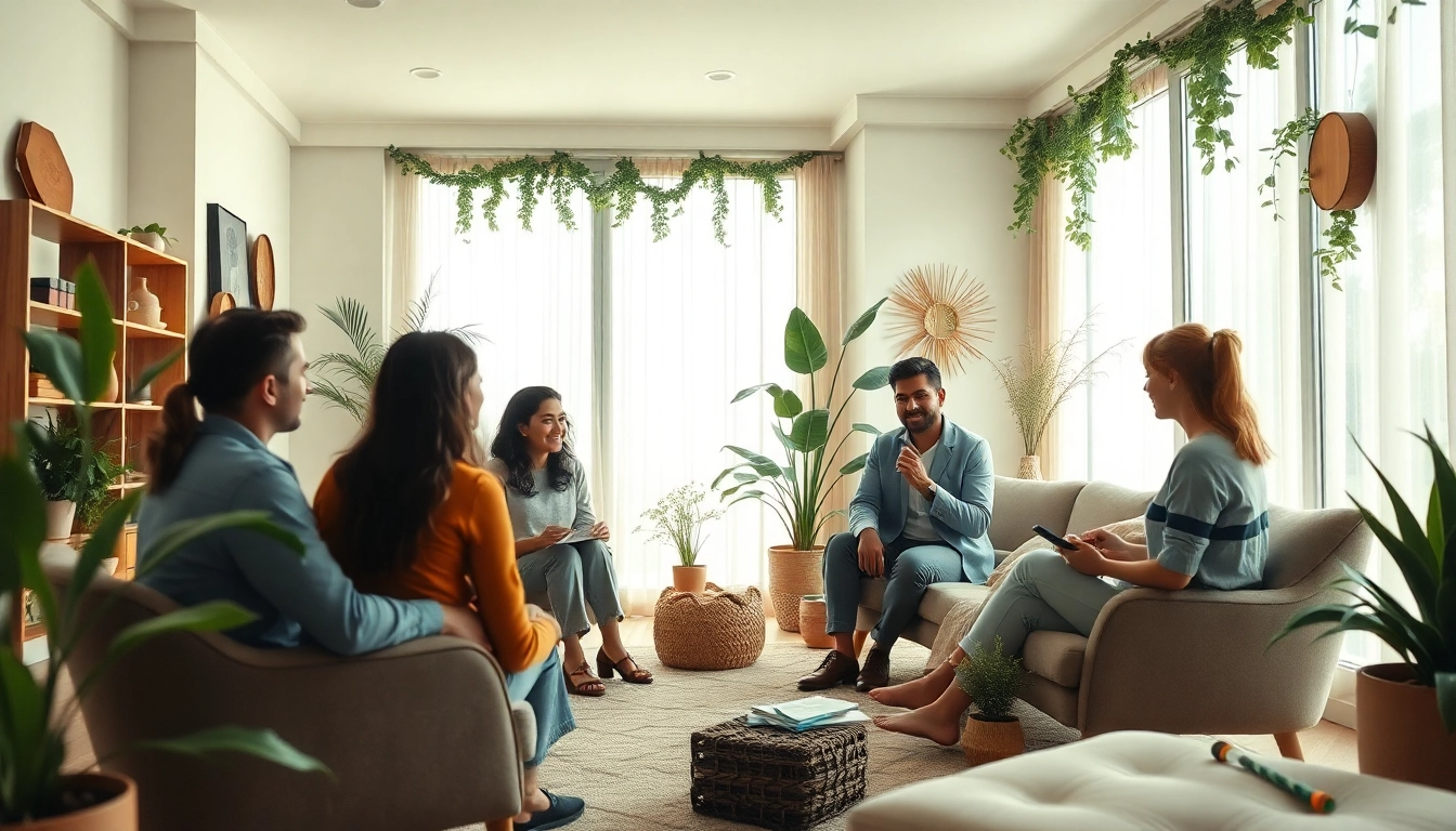 Enhancing emotional wellbeing through group therapy in a serene, inviting environment.
