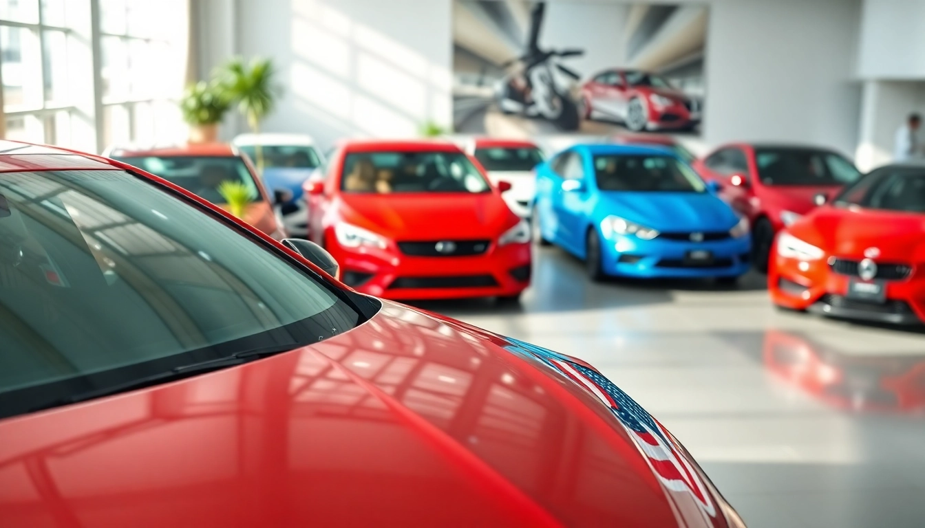 Auto kaufen in einem modernen Autohaus mit verschiedenen Fahrzeugen im Hintergrund.