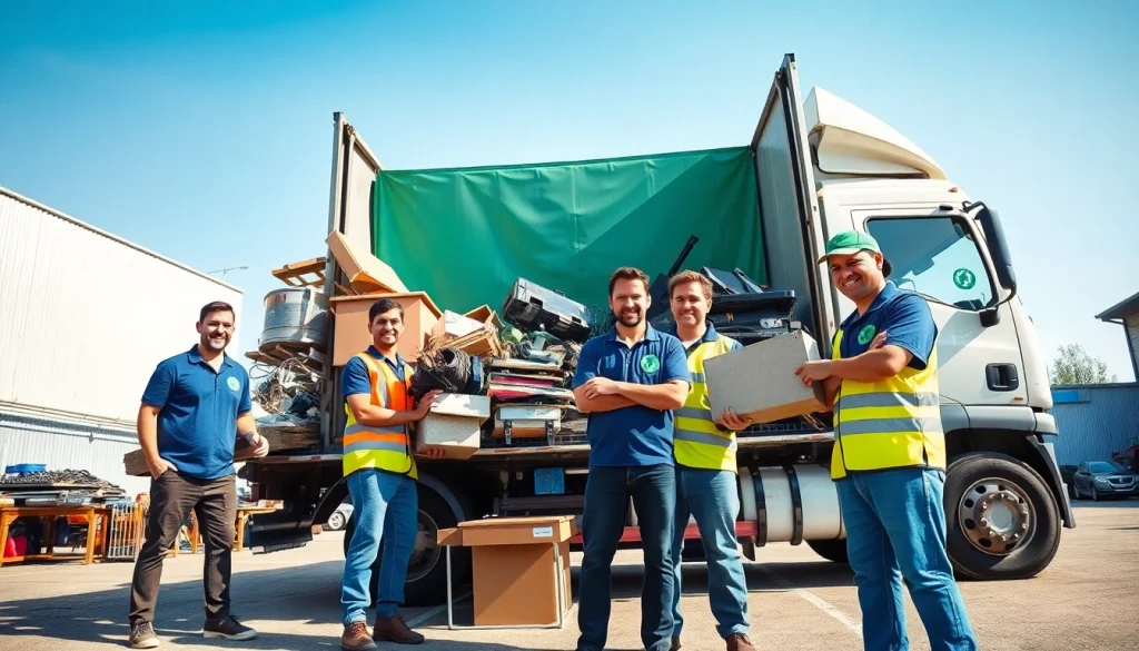 Schrottabholung Düsseldorf Team lädt Schrott auf einen LKW, zeigt freundlichen, professionellen Service.