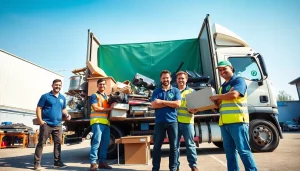 Schrottabholung Düsseldorf Team lädt Schrott auf einen LKW, zeigt freundlichen, professionellen Service.