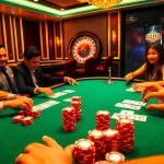 Experience the thrill of gambling at BET88's luxurious casino tables with vibrant slot machines.