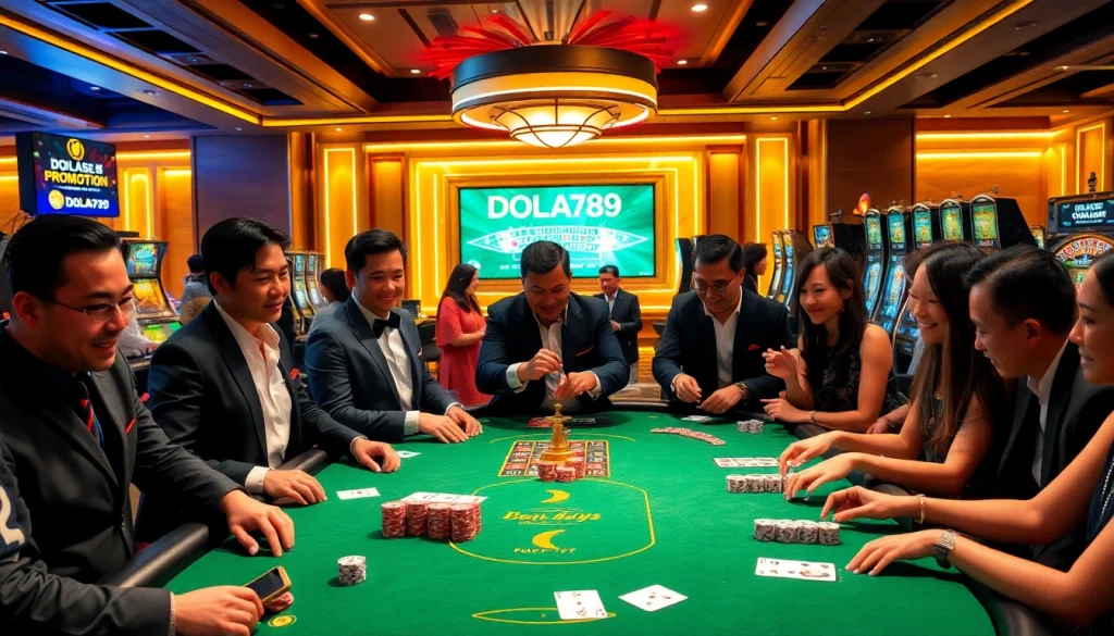 Players enjoying a thrilling game of poker at the DOLA789 casino.