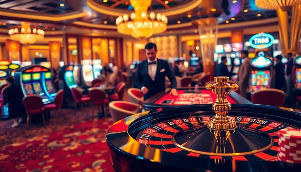 Experience the excitement at TR88 with a luxurious casino environment featuring roulette and poker games.