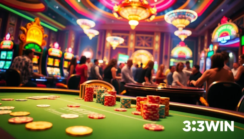 Engaging scene with gamblers at a high-stakes poker table highlighting 33WIN excitement.