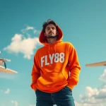 FLY88 aviation-inspired hoodie showcased in a vibrant outdoor setting, capturing the spirit of adventure.