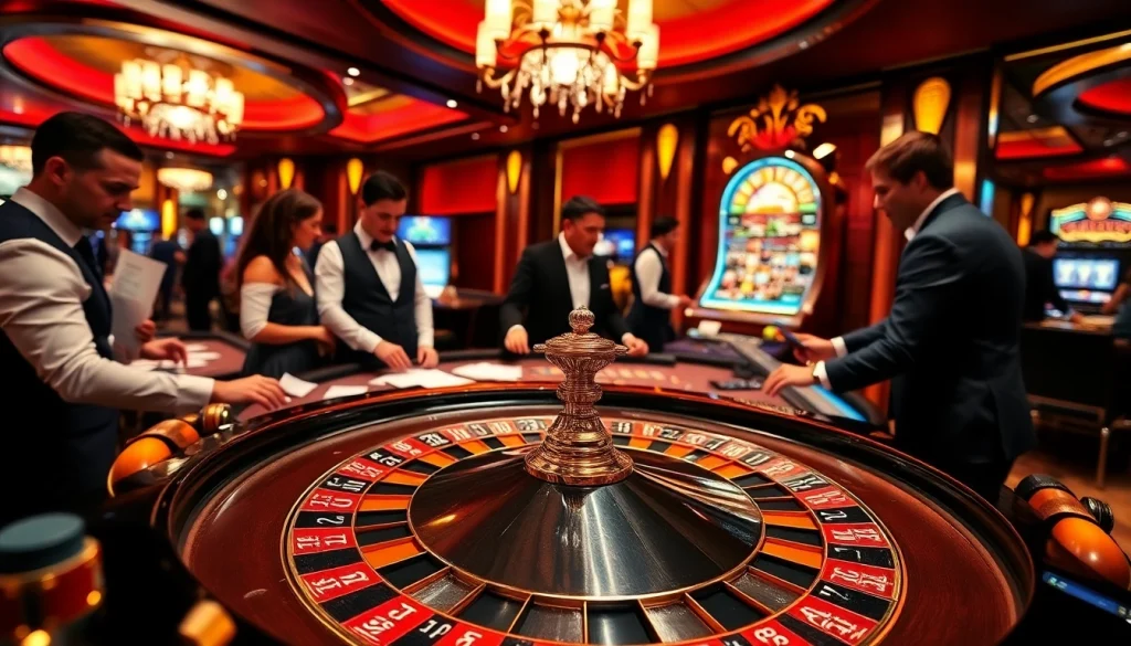 Experience the excitement of gambling at https://f168.today/ with vibrant casino visuals of roulette and slot machines.