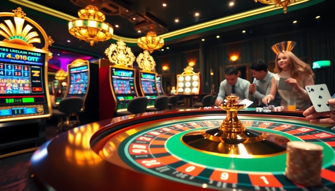 Engaged players at Luck8 casino table, showcasing vibrant gambling atmosphere.