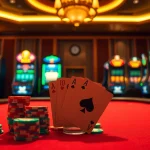 Experience the thrill of BK8 with a vibrant casino scene featuring poker chips and slot machines.