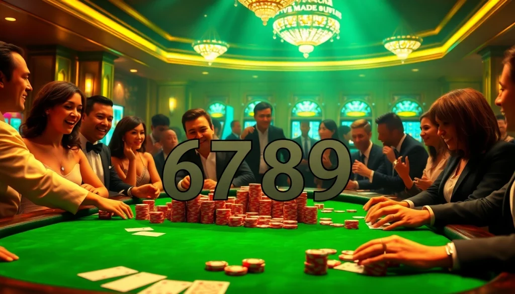 Players engage in high-stakes poker at a luxurious casino table adorned with 6789 elements.