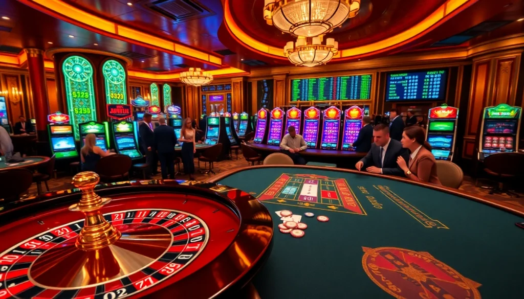 Experience thrilling games and high stakes at https://tk88t.org/ in this luxurious casino scene.