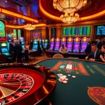Experience thrilling games and high stakes at https://tk88t.org/ in this luxurious casino scene.
