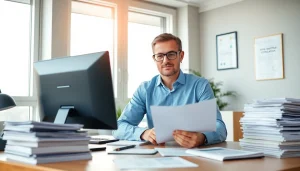 Beeidigter Übersetzer arbeitet in einer professionellen Büro-Umgebung.